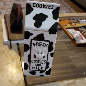 Cow print cookie jar